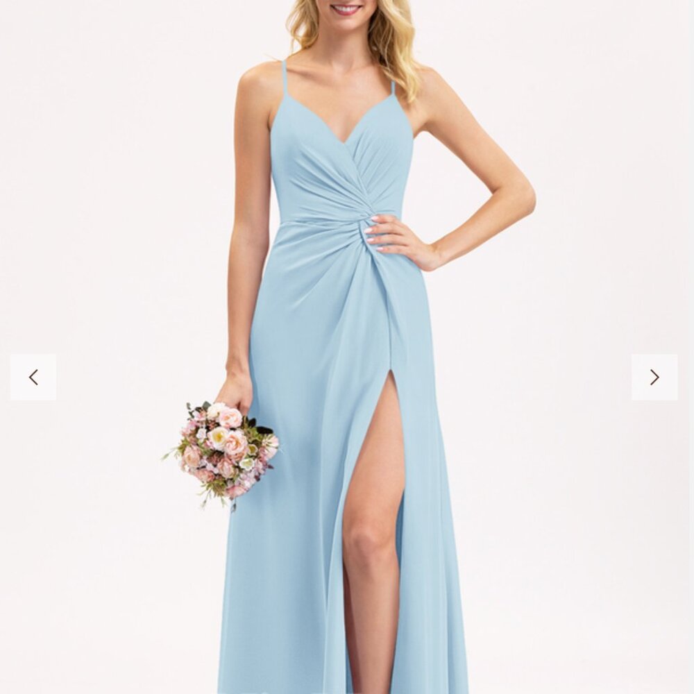 A-line V-Neck Floor-Length Chiffon Bridesmaid Dress With Ruffle in Sky Blue Size